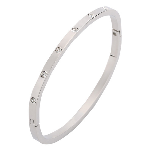 Full Polished Square Women's Stainless Steel Bracelet with Zirconia Accents for Cross-Border Supply and Wholesale Titanium Steel Accessories