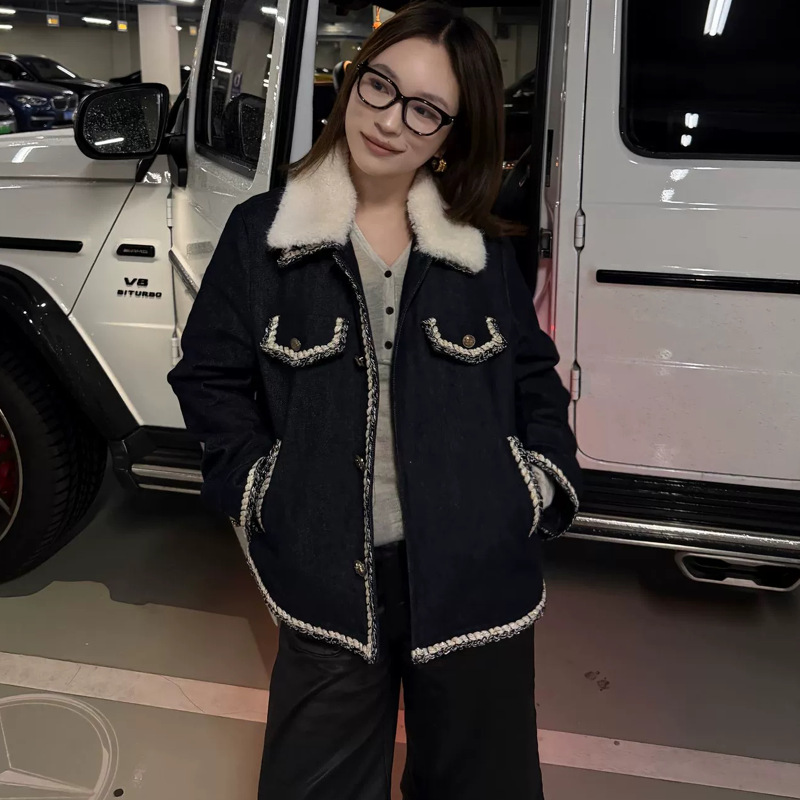 DD【小香翻领】牛仔羽绒外套女小众设计感保暖小香风上衣厚实鸭绒