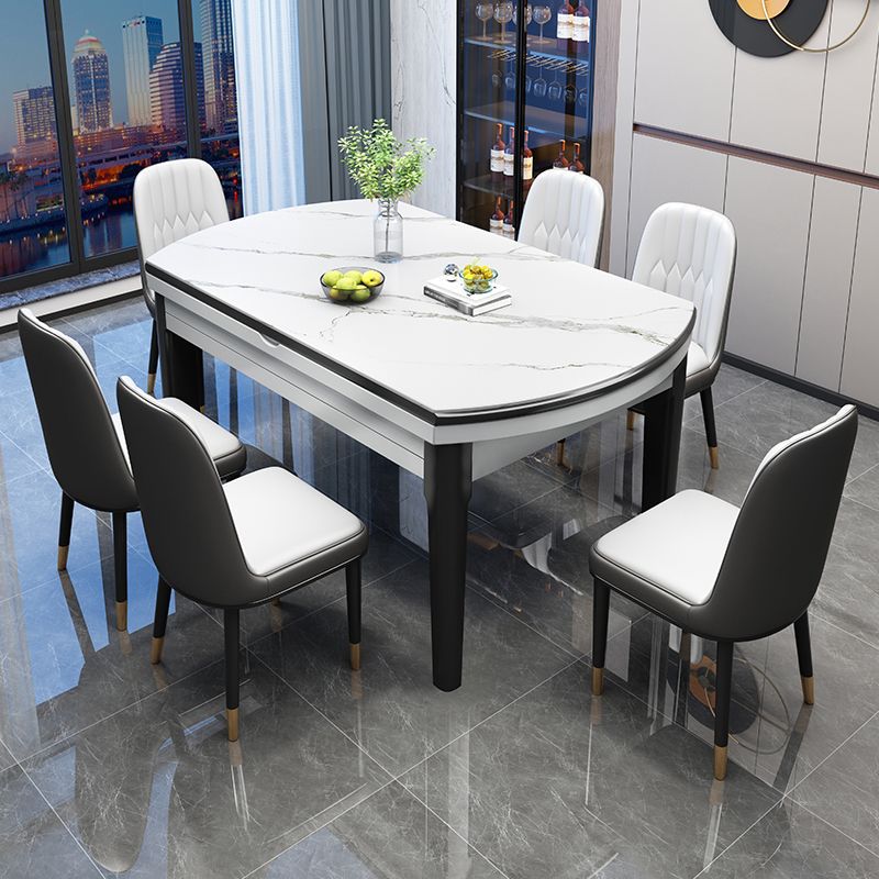 Mesa de comedor de pizarra de roca combinación de mesa de comedor de lujo simple y ligera mesa de comedor para el hogar tamaño pequeño mesa redonda plegable retráctil al por mayor
