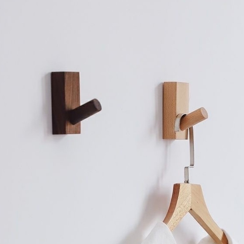 Gancho de Pared de Madera Maciza Sin Perforación para Puerta y Baño image 1