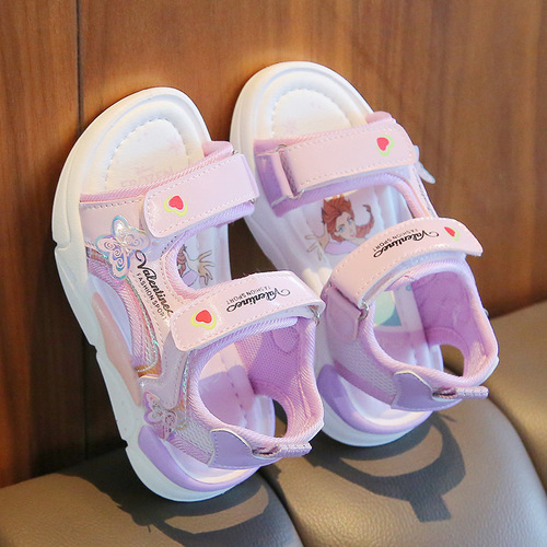 Girls Sandals Open Toe 2024 Summer New Children's Beach Shoes Cartoon Little Girls Princess Shoes Soft Sole Baby Shoes