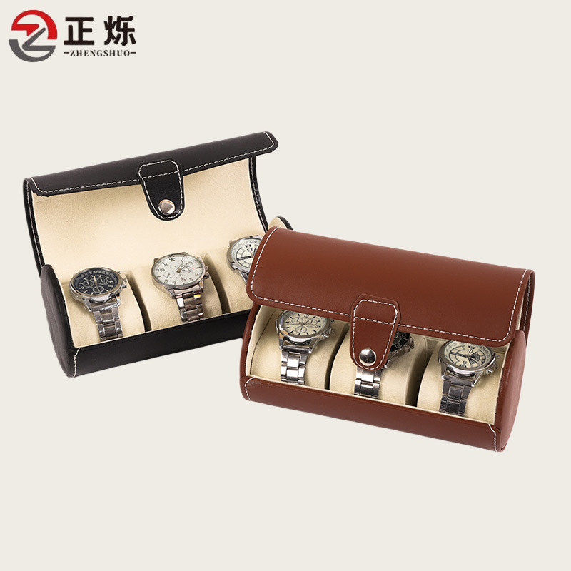Wholesale Cylindrical Dust-Proof Watch Storage Box Portable Watch Jewelry Box Leather Bracelet Display Box Watch Box