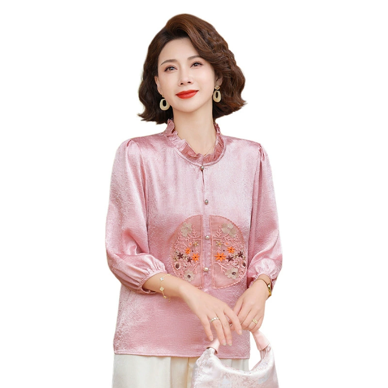 Модные топы для женщин среднего и пожилого возраста, весенние и летние блузки в китайском стиле, весенние рубашки для женщин среднего возраста, шифоновые блузки для богатых дам.