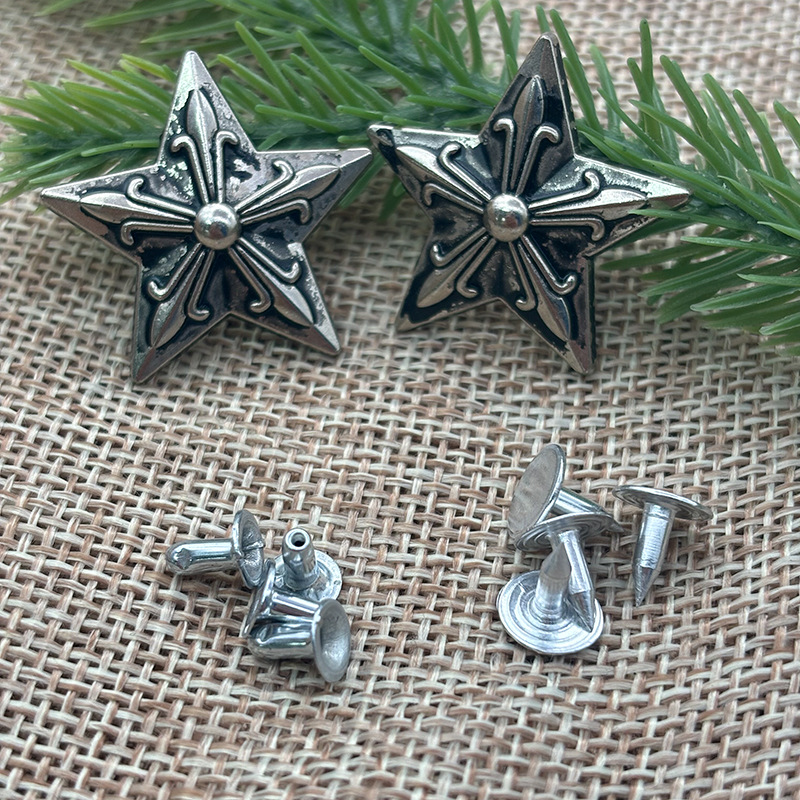 厂家批发服饰鞋帽五金配件装饰扣28*28mm五角星复古钱包皮带撞钉