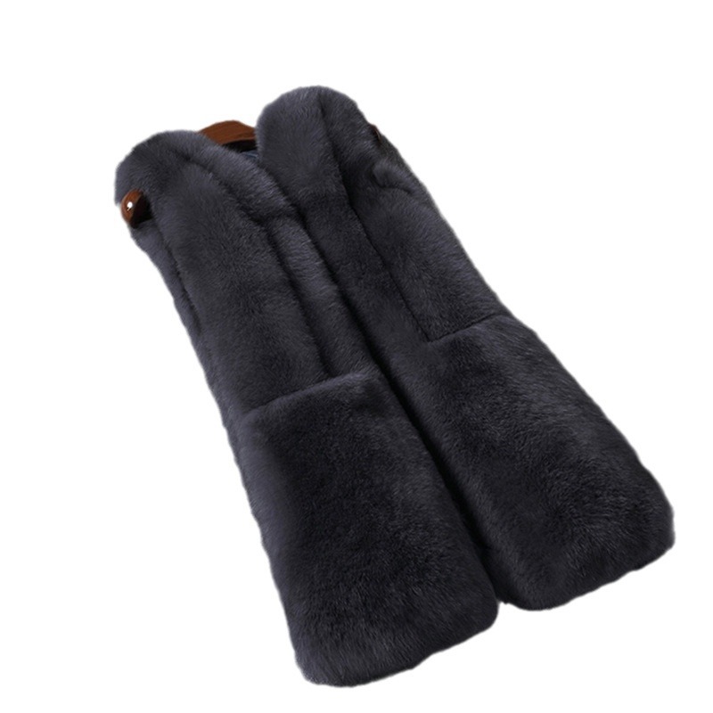 Abbigliamento da donna Gilet di pelliccia di volpe caldo, aderente, di media lunghezza, in un unico pezzo_voghion.com