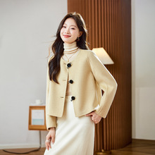 2025秋冬时尚减龄显瘦羊毛呢上衣女气质百搭双面呢短款外套YE6503