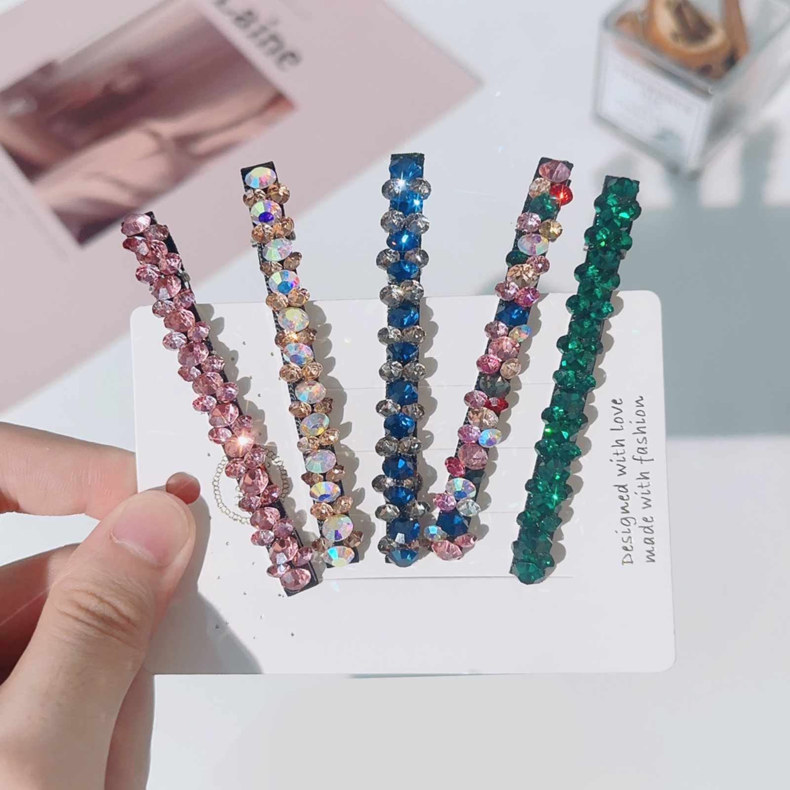 Colorful Rhinestones, Rhinestones, Niche Side Hairpins, One-Word Clips, Bangs Clips, New Colorful Diamonds, Popular Broken Hair, High-End Duckbill