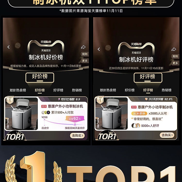 Máquina de hielo Huikang, dormitorio de estudiantes pequeños, 15kg mini al aire libre, fabricación automática de cubos de hielo.