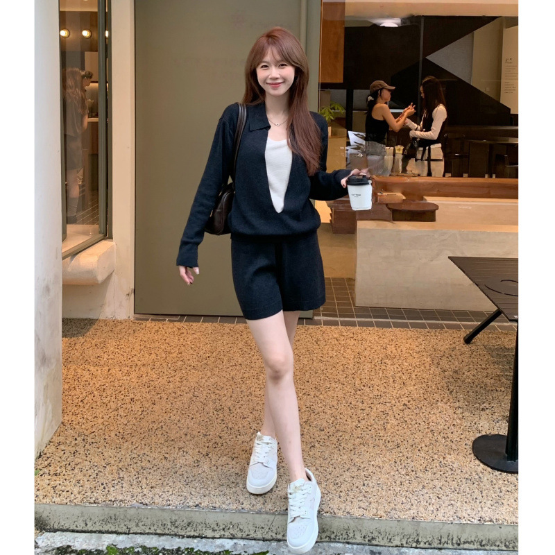 7677早秋韩系假两件长袖针织衫套装秋季新款时尚洋气通勤两件套女|undefined