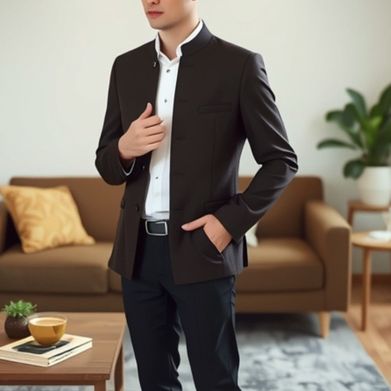 Chinese Style Men's Zhongshan Suit with Stand Collar, Traditional Tang Suit, Hanfu for Students, Host Performance Outfit, Trendy Suit Jacket Chinese Style Men's Zhongshan Suit with Stand Collar, Traditional Tang Suit, Hanfu for Students, Host Performance Outfit, Trendy Suit Jacket