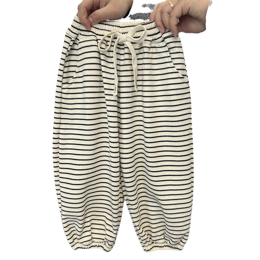 Primavera alla moda per ragazzi e ragazze sanitari 2024 per bambini versatili americani pigri leggings pantaloni sportivi a righe_voghion.com