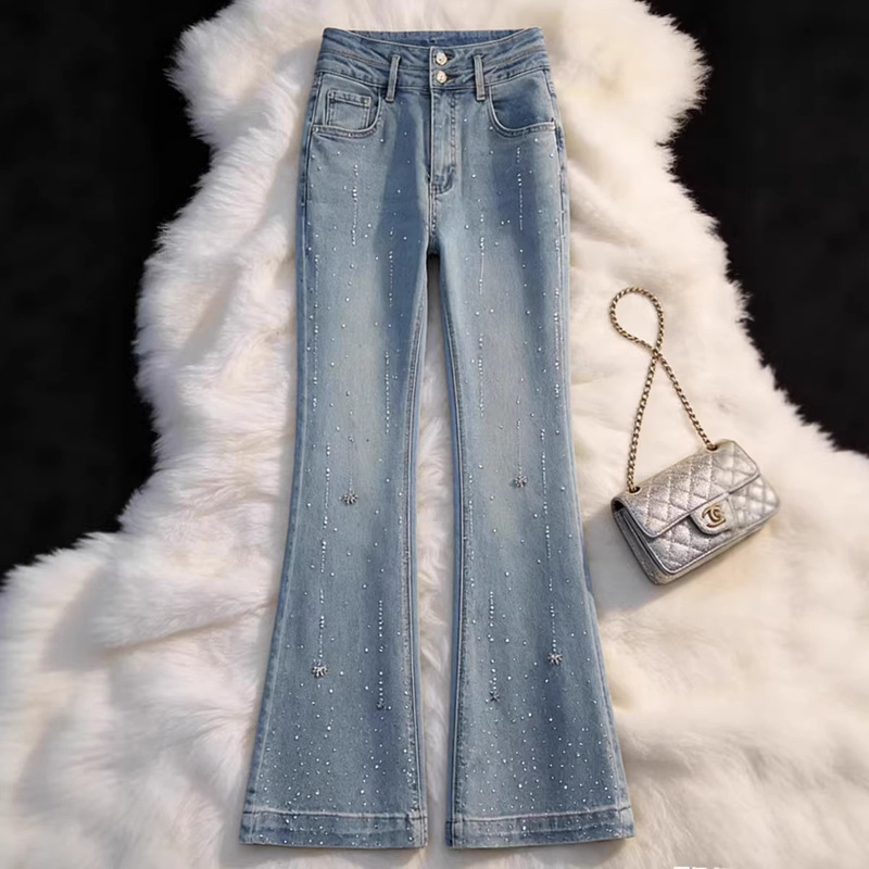 Fashionable Rhinestone Flared Jeans for Women, 2026 Spring and Autumn New Slim-Fit Bootcut Pants, New Slim-Fit Flared Pants