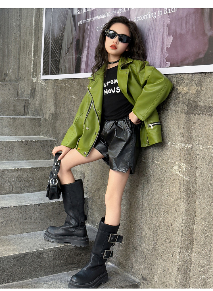 Children's Motorcycle Leather Jacket 2025 New Girls Trendy PU Leather Jacket European And American Large Size Girl Leather Coat_voghion.com