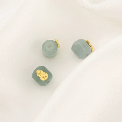Zərgərlik ara hissələri: Jade, Gold-Plated Gourd Round Beads - 35-natural-blue-water-jade-gourd-joy-happiness-beads-77mm-1mm-hole-each