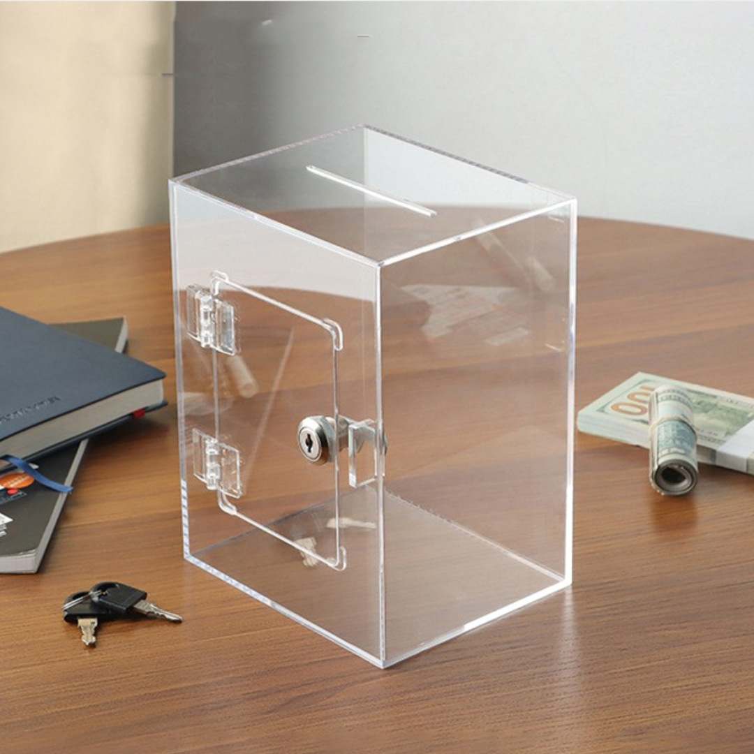 Transparent Acrylic Piggy Bank with Lock, Currency Bank Savings Coin Jar