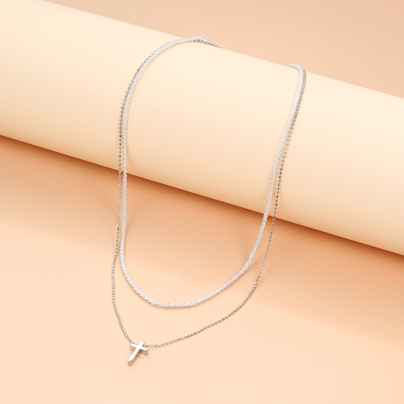 New ins Style Sparkling Fashion Double Layer Decomposable Necklace Stacked Cross Pendant Clavicle Chain_voghion.com