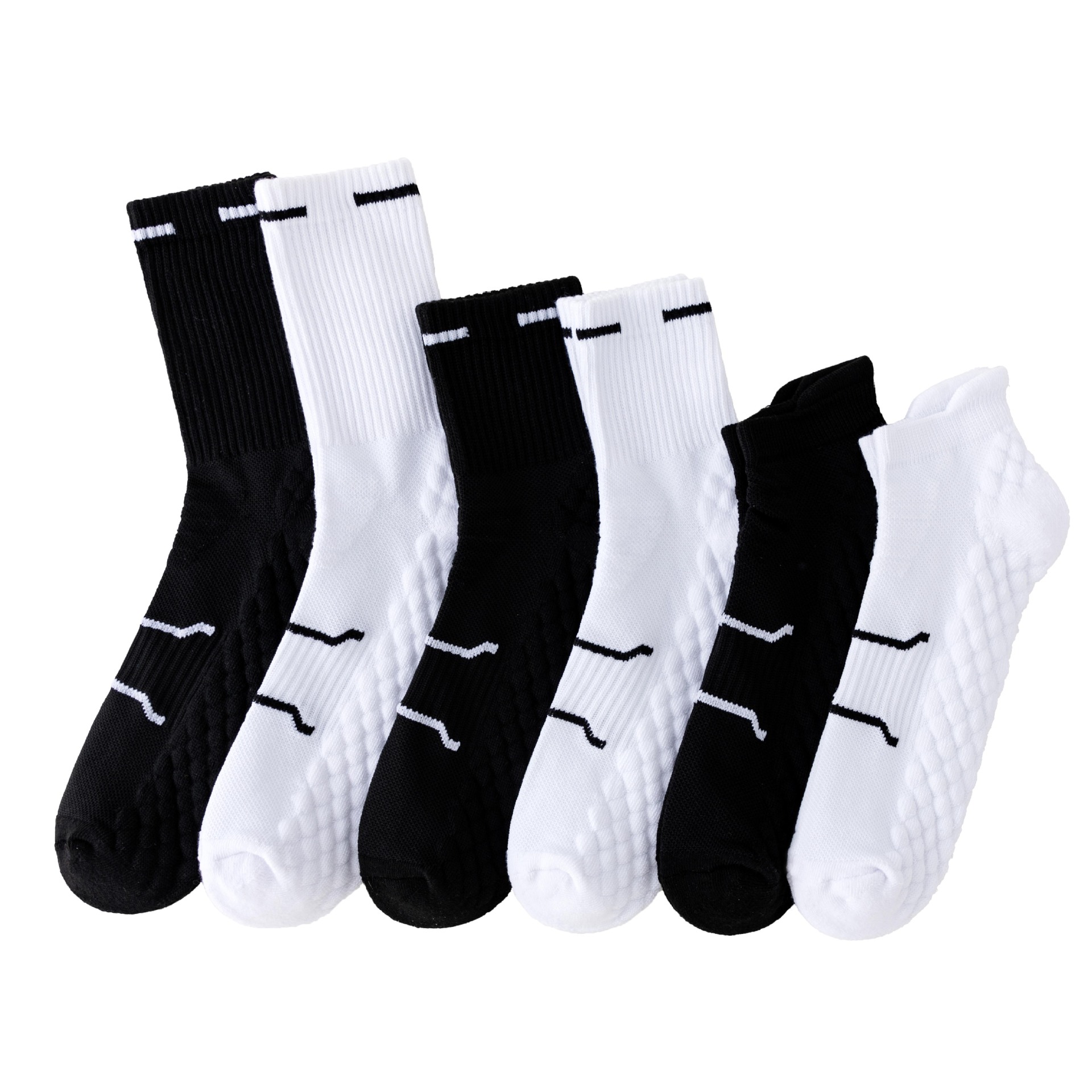 Cross-Border Socks for Men, Mid-Calf, Spring and Summer, Black and White, Breathable Mesh, Towel Bottom, Sports Running Basketball Socks Wholesale