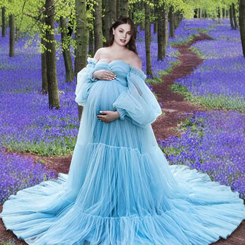 2026 New Hot-Selling Cross-Border Trade Maternity Dress: Deep V Neck Lantern Sleeve Tulle Dress for Photoshoots and Parties 2026 New Hot-Selling Cross-Border Trade Maternity Dress: Deep V Neck Lantern Sleeve Tulle Dress for Photoshoots and Parties