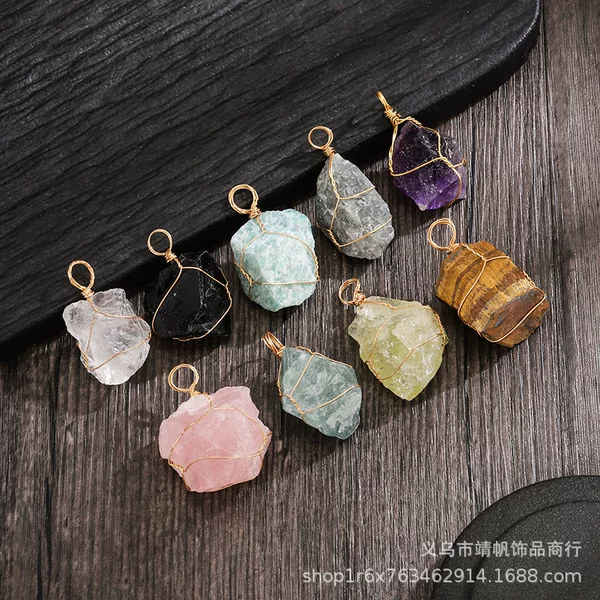Cross-Border Hot Selling Natural Asymmetrical Amethyst Pendant Raw Stone Winding Necklace Amorphous DIY Jewelry Accessories
