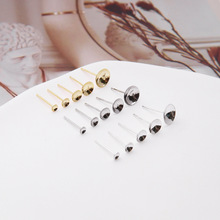 S925纯银无孔珍珠耳钉空托盘针diy配件 杯碗针托手工耳饰制作材料