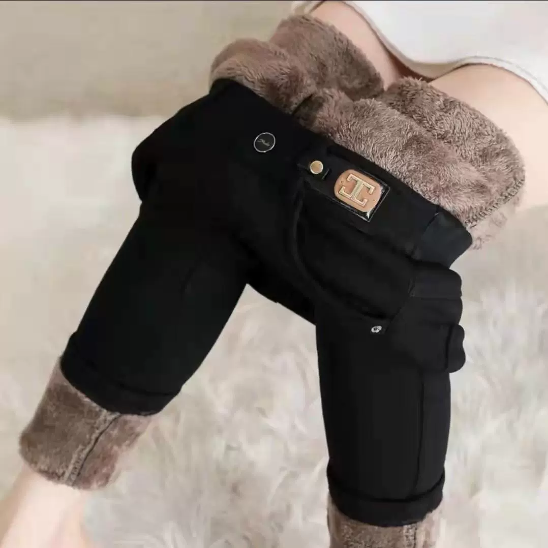 批发加绒加厚牛仔裤女2025年新款高腰铅笔裤弹力百搭显瘦黑色小脚
