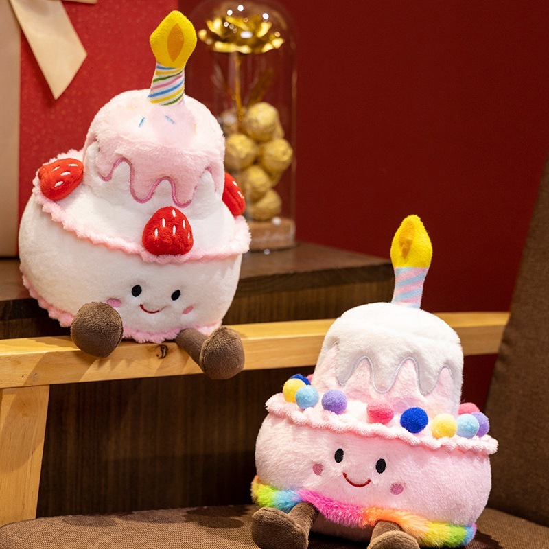 誕生日の歌を歌うケーキ人形かわいい恋人レインボーストロベリーケーキぬいぐるみ誕生日ギフト小道具|undefined