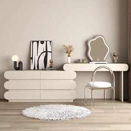 岩板新款收纳化妆台简约卧室梳妆台现代一体房间家居云朵化妆镜