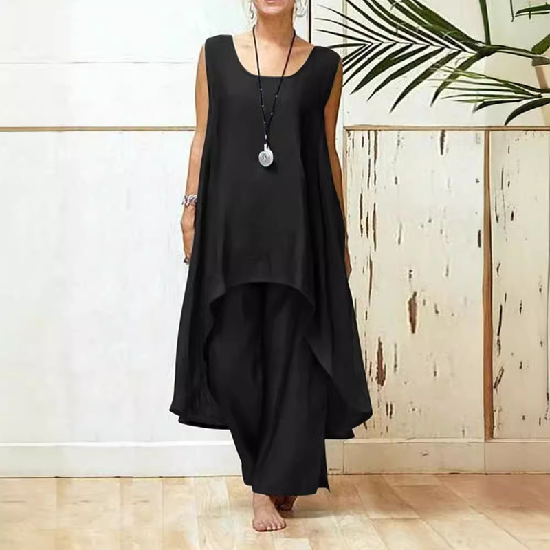 2026 Spring/Summer Fashion Set Women's Sportswear Casual Sleeveless Asymmetrical Top Loose 2-Piece Pants Set