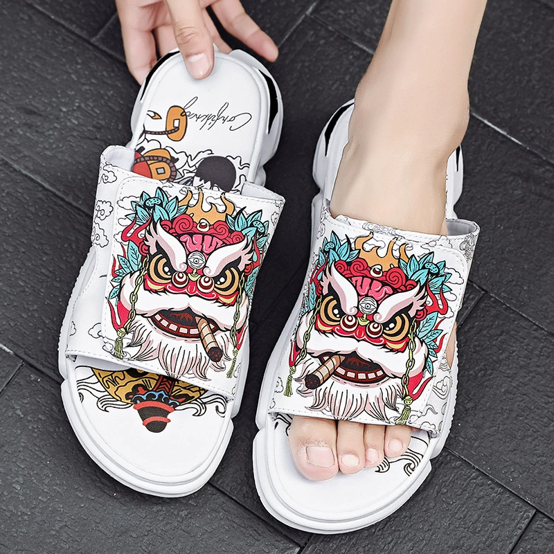 Новые национальные модные летние мужские шлепанцы в этническом стиле, модные персонализированные сандалии с толстой подошвой, Интернет-знаменитости