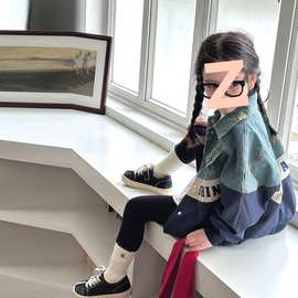 女童秋装外套2025新款儿童洋气牛仔拼色上衣宝宝秋季刺绣开衫童装