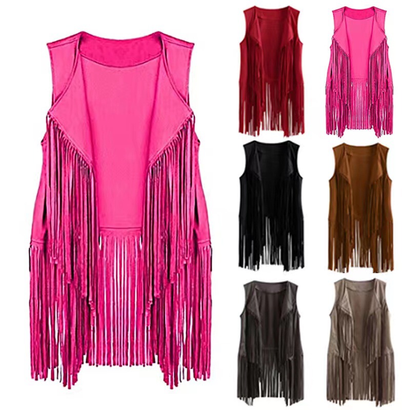 2024 New Amazon AliExpress Hot Vest Women's Distinctive Top Tassel Vest Sleeveless Cardigan Trendy