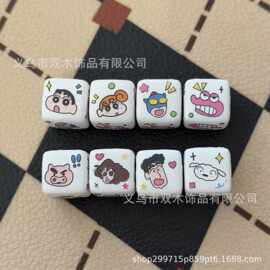 印花浮雕蜡笔小新头像方块串珠 diy咕笔手机链包挂车挂钥匙扣配件