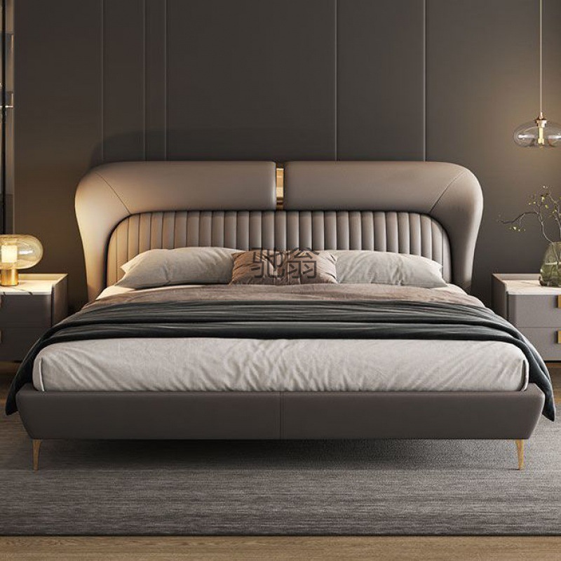 Yu高档床婚床真皮床高级灰色现代简约主卧双人床1.5米1.8米网
