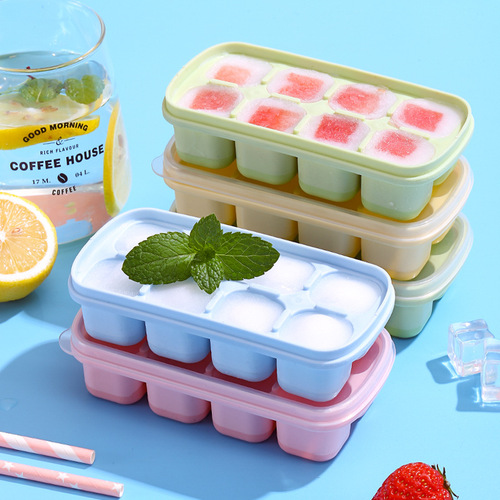 Simple and Elegant Ice Cube Tray for Home Use with Lid, DIY Small Ice Cube Box with Soft Bottom, 8-Grid Fruit Ice Box and Storage Tray