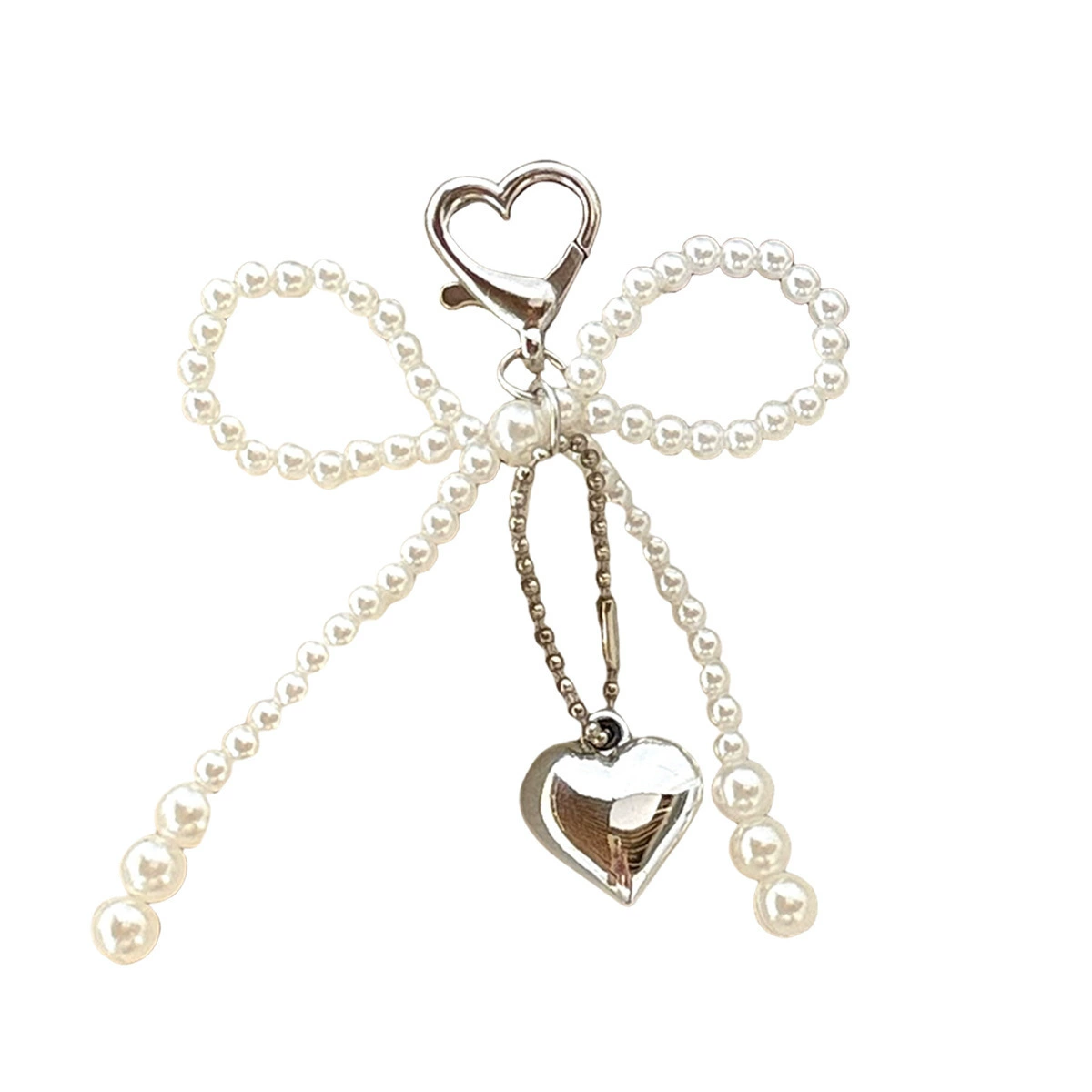 Elegant fashionable universal keychain with bow from pearl, bag decoration, french style