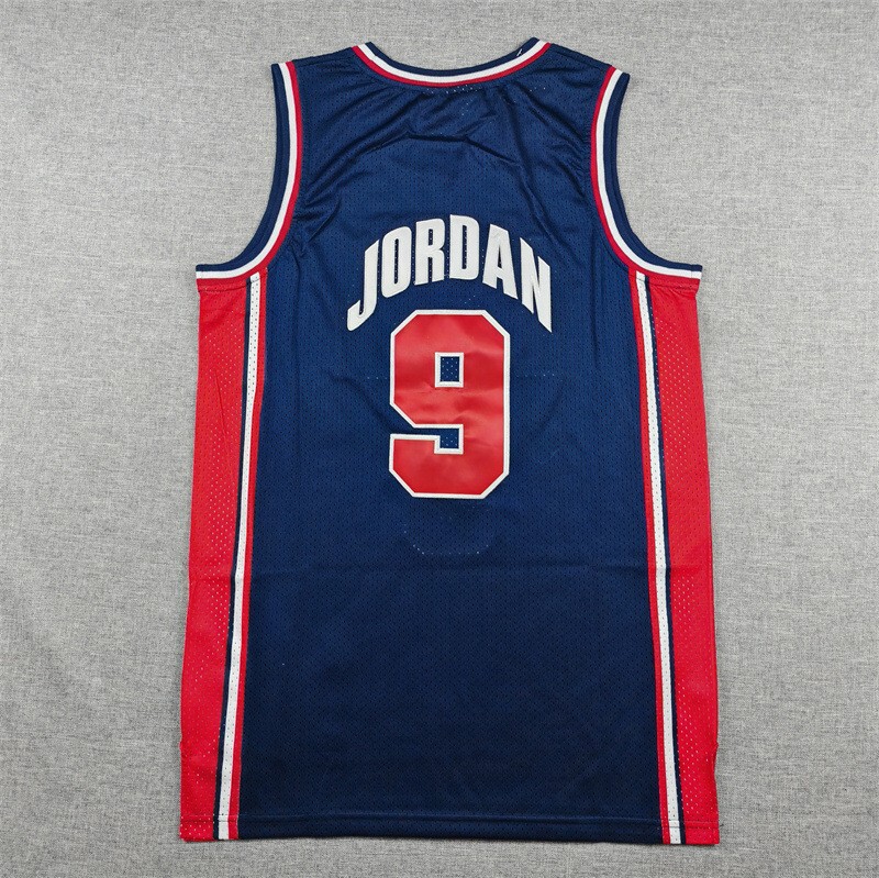 Cross-Border Wholesale Export Spot American Embroidered Jersey Dream Team No. 9 Jordan Retro Blue Basketball Uniform