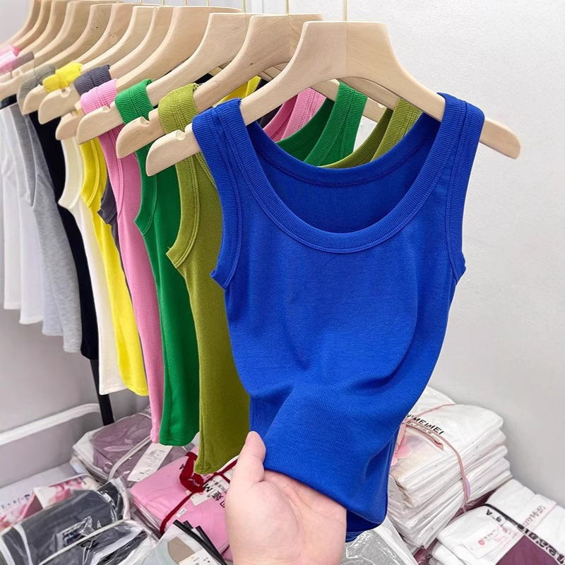 Klein Blue Ribbed Camisole for Women, Summer Outerwear, Anti-Exposure Sleeveless Slim-Fit Base Top Trendy Klein Blue Ribbed Camisole for Women, Summer Outerwear, Anti-Exposure Sleeveless Slim-Fit Base Top Trendy