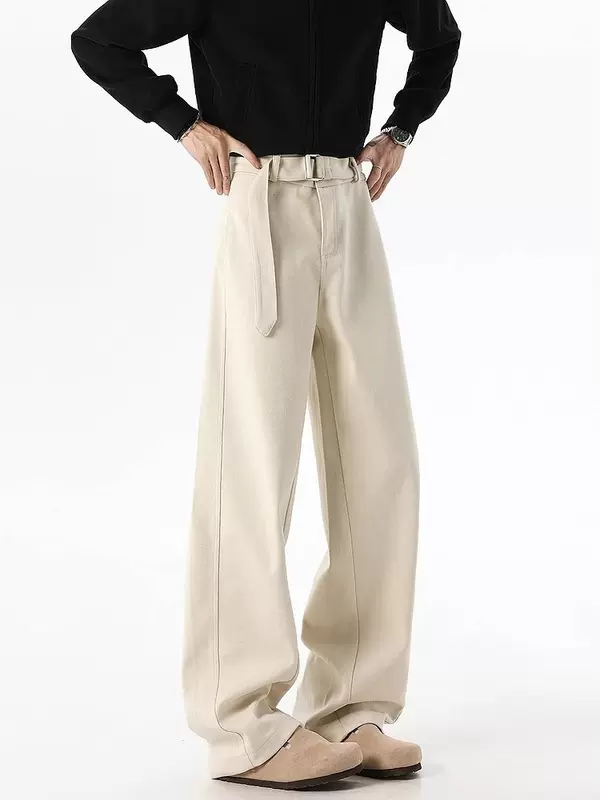 Solid Color Retro Old Money Style Casual Men's Trousers, New Spring and Autumn Fashion Brand Cleanfit Straight-Leg Pants