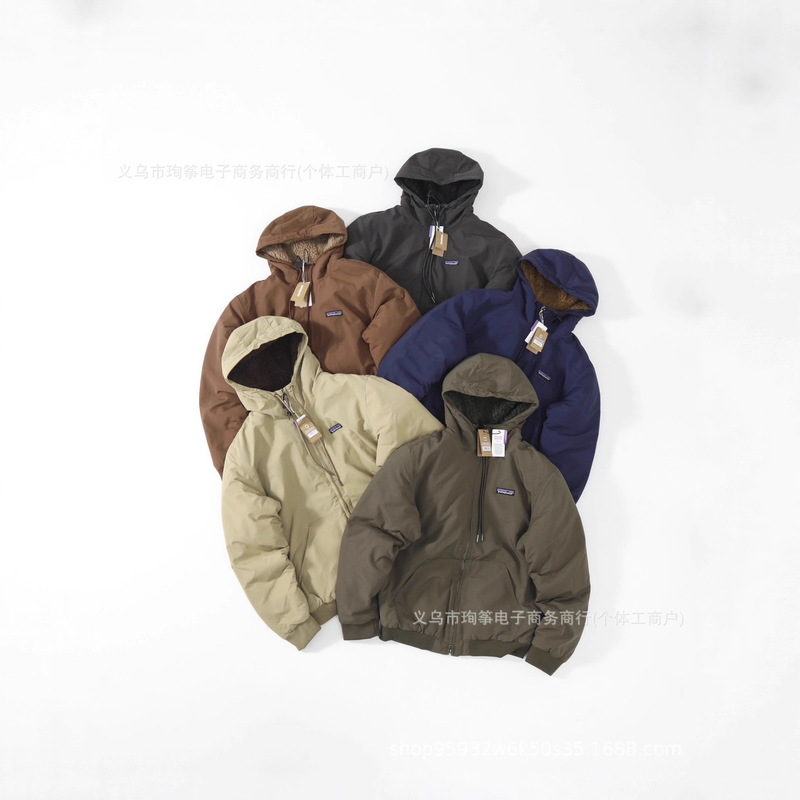 Cross-Border Pata Patagonia Warm Hooded Flight Jacket Winter Pure Color Zipper Thickeneded Cotton Jacket