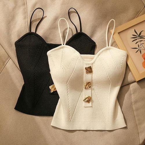  Summer New High-End Chanel-style Knitted Camisole Tank Top Backless Bodysuit for Women to Wear as a Base Layer or Outerwear Sleeveless Beautiful Back Short Top