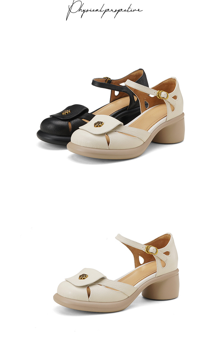 Sandal nữ đế dày 5cm gót hoa trà quai ngang khóa mũi — đen chi tiết 14