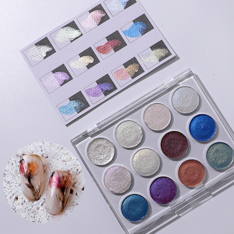 Pintura de acuarela nacarada sólida de 12 colores de estilo japonés, pintura de color de gemas de luz de las estrellas, pintura de manicura al por mayor