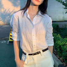 26春夏刺绣衬衫防嗮衣经典版型亚麻长袖女白衬衫 RL13453
