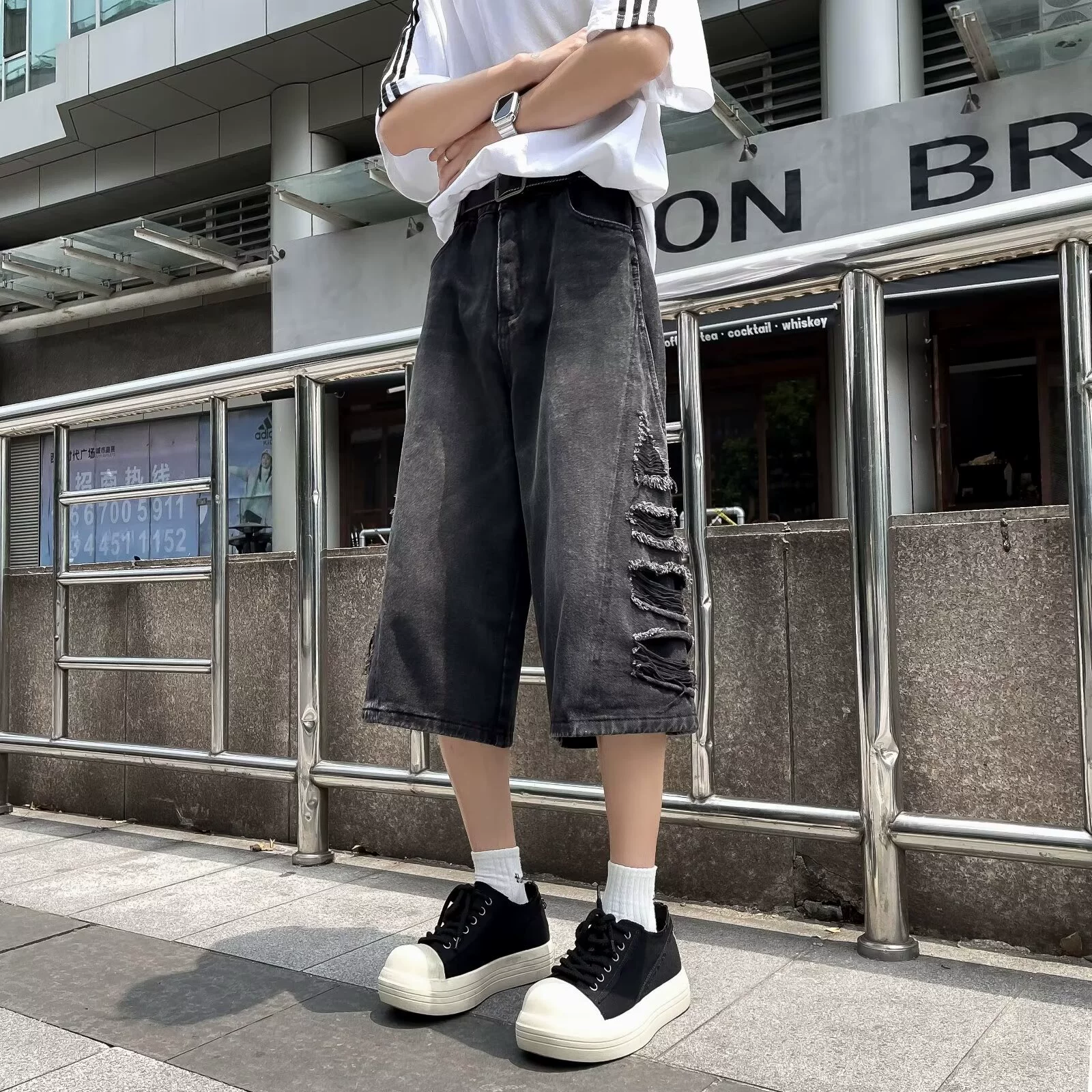 Тяжелый разрушитель стирает старые джинсовые шорты для мужчин и женщин, рыхлые американские ретро