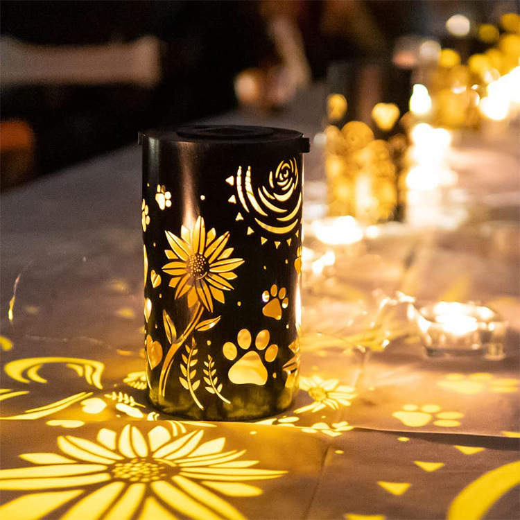 New Solar Light and Shadow Lantern Hanging Night Light Wrought Iron Hollow Outdoor Waterproof Lawn Decorative Light