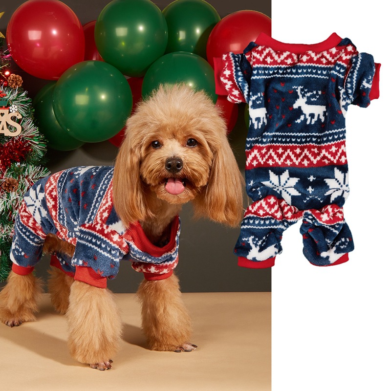 Christmas dog hat coral velvet round neck pullover Christmas dog four-legged fleece coat_voghion.com