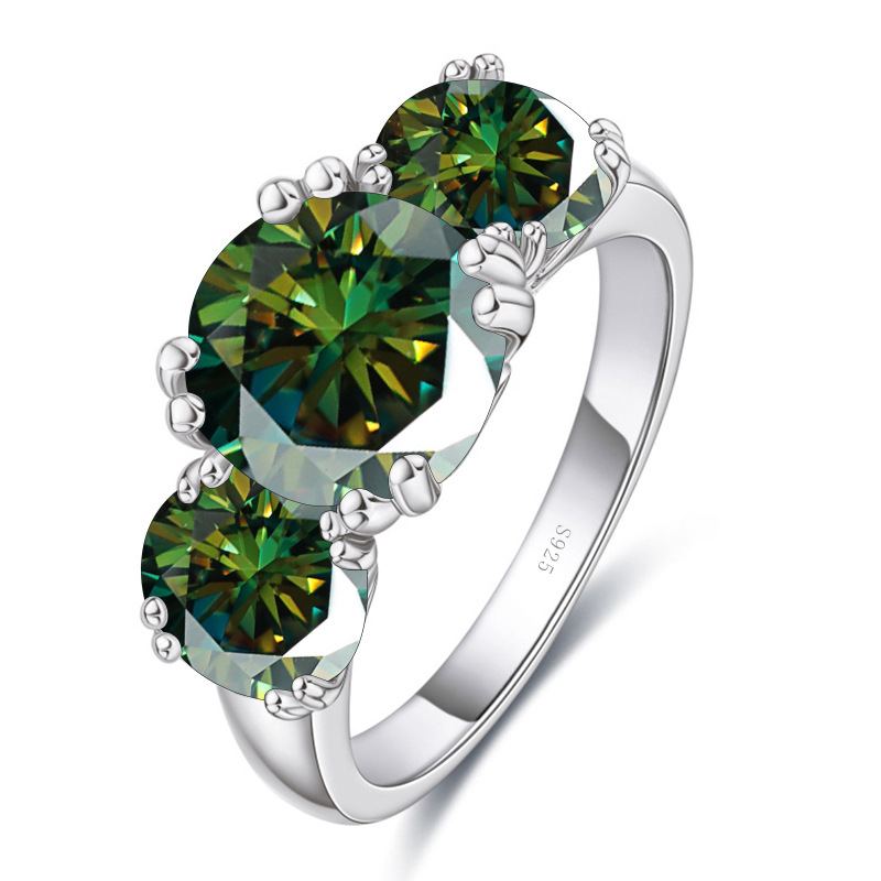 Europa y los Estados Unidos de tres piedras de 5 quilates D color anillo de piedra de mosaico s925 plata galvanizado anillo de oro k ventas calientes