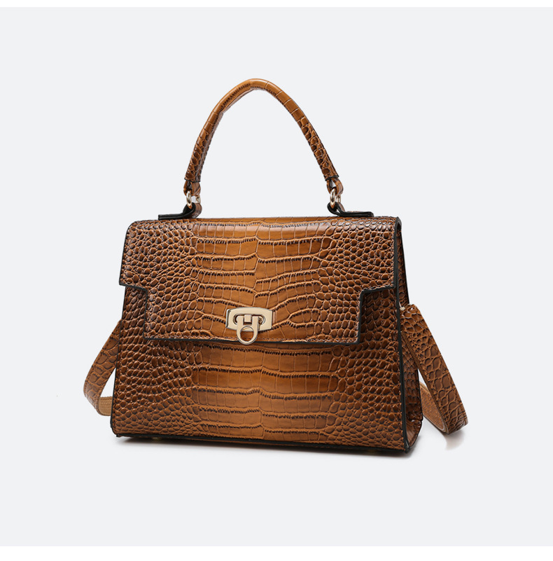 Elegant Crocodile-Textured Shoulder Bag - Vintage Kelly Style Handbag For Women, Crossbody Purse With Multiple Pockets, Fashionable PU Leather Tote_voghion.com