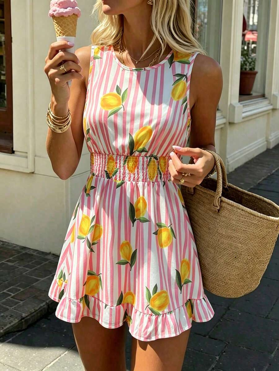 Europa y los Estados Unidos vestidos de hoja de loto de verano mujer vestido corto casual de vacaciones de venta cruzada