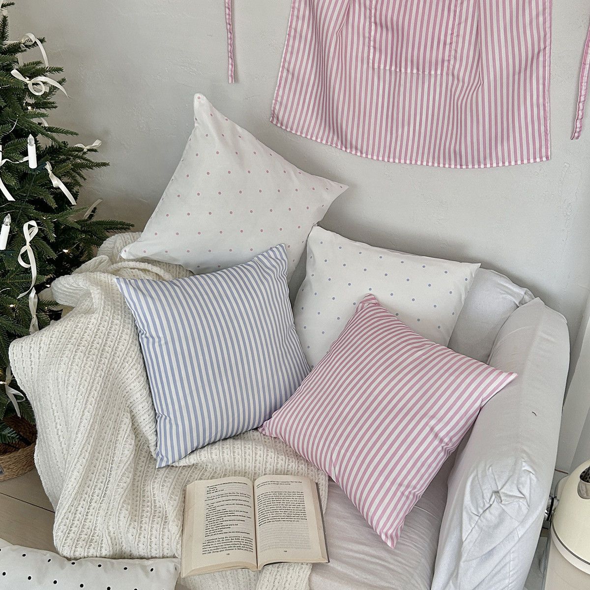 Korean-Style Fresh Solid Color Striped Sofa Pillowcase Ins-Style Decorative Pillowcase Dormitory Cushion Nap Sleeping Pillow